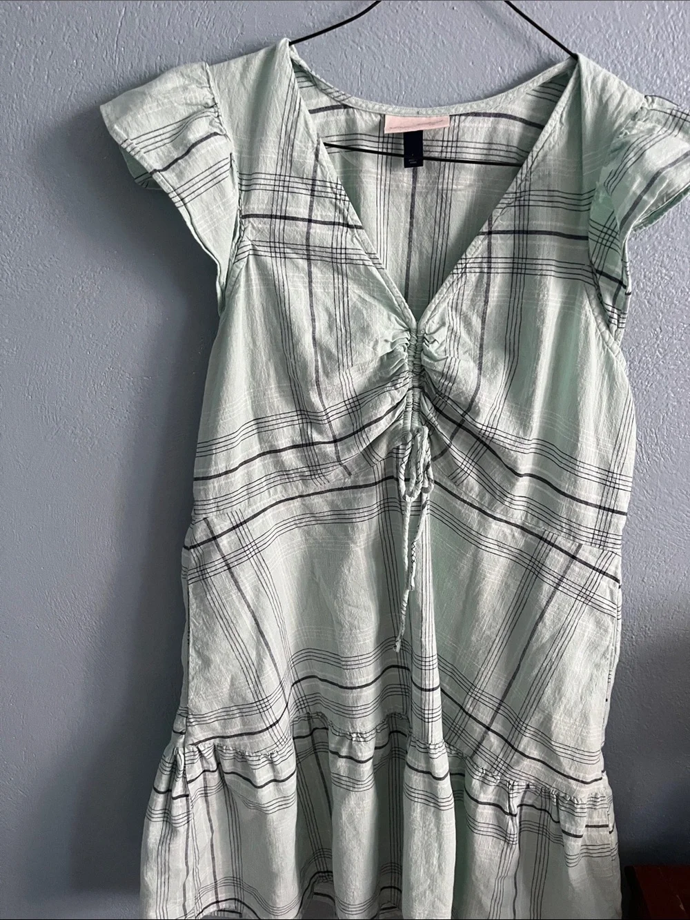 Universal Thread Mint Plaid Ruched Front Mini Dress - Picture 1 of 2